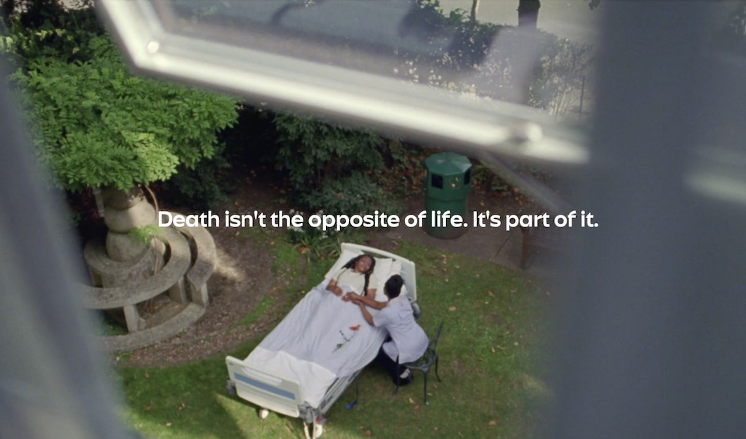 Marie Curie has unveiled an updated brand platform and strategy, alongside a new advert raising awareness of its work supporting end-of-life care., here depicting a final still.