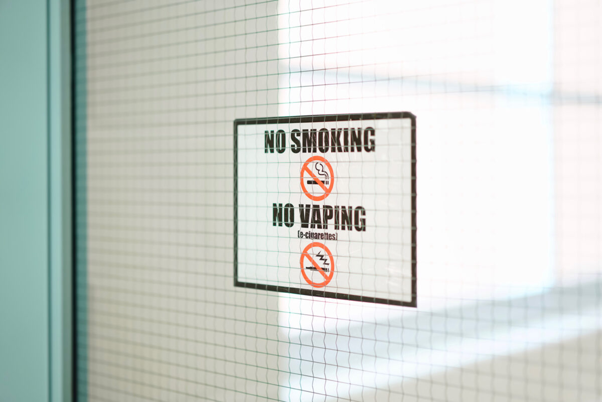 The government has announced it is to spend £5 million and an additional £15 million a year thereafter for anti-smoking marketing campaigns, here depicting 'no smoking, no vaping' sign.