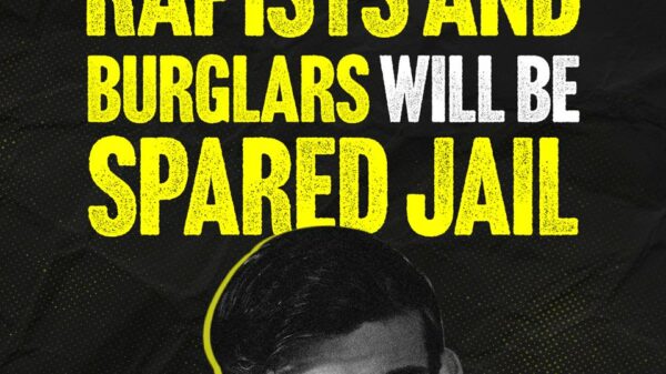 Labour has unveiled a new advert attacking prime minister Rishi Sunak, claiming he is letting 'rapists and burglars walk free', the graphic depicted here
