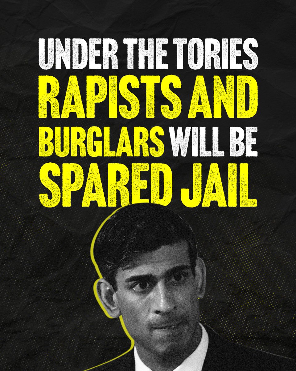 Labour has unveiled a new advert attacking prime minister Rishi Sunak, claiming he is letting 'rapists and burglars walk free', the graphic depicted here