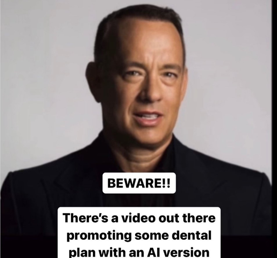 Tom Hanks has told fans that a dental plan using his image is in fact fake and created without his permission by using artificial intelligence (AI)., the ad depicting the likeness of the actor here