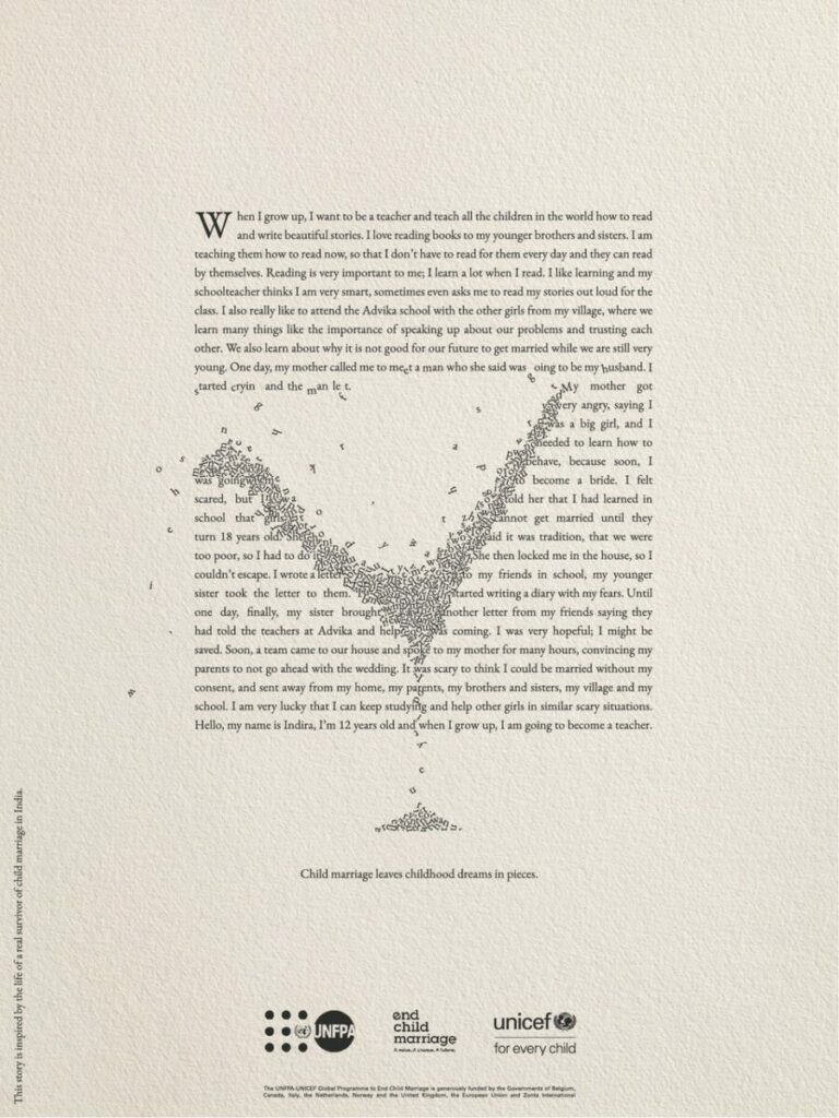 UNFPA and UNICEF have teamed up with Wunderman Thompson with a global campaign to raise awareness of End Child Marriage programmes, depicted here