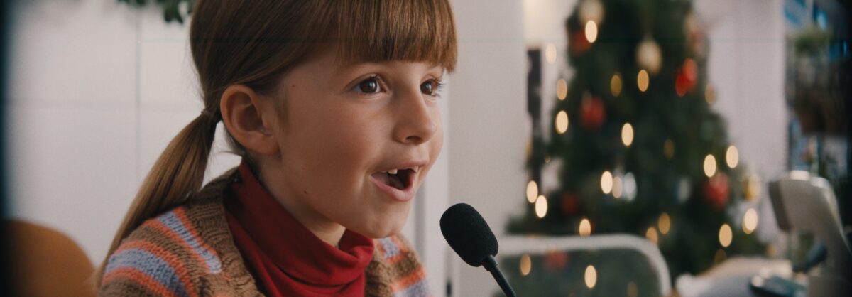 Sainsbury's has kicked off the countdown to the festive period with a campaign exploring what Santa has for Christmas dinner, here depicting a young girl asking a question over a tannoy