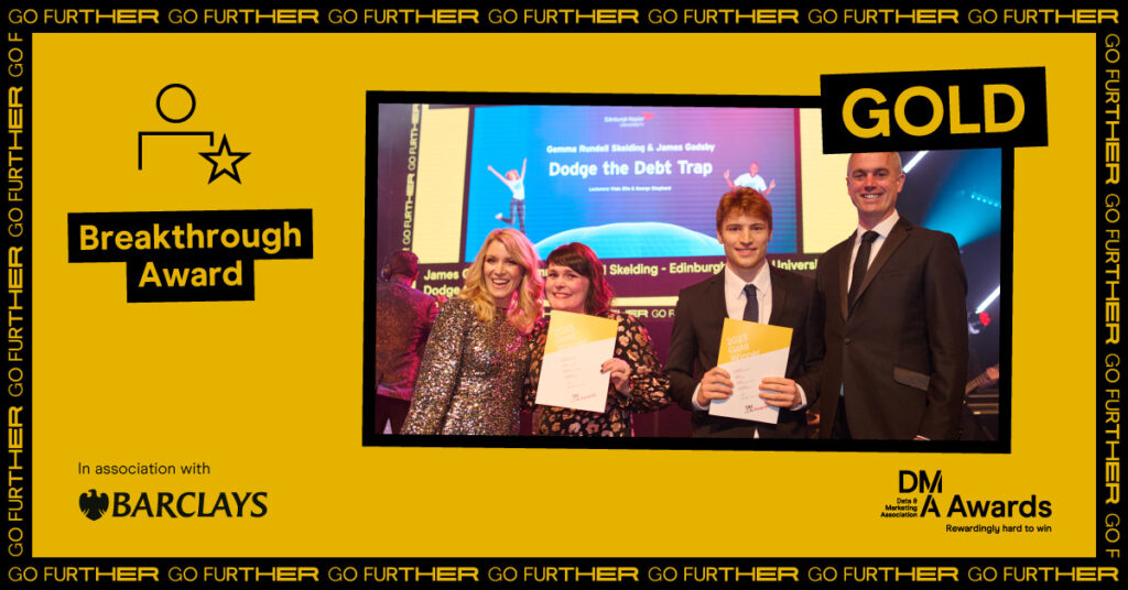 Financial awareness campaign ‘Dodge the Debt Trap’ has secured a gold DMA Breakthrough Award for two Edinburgh Napier University students.