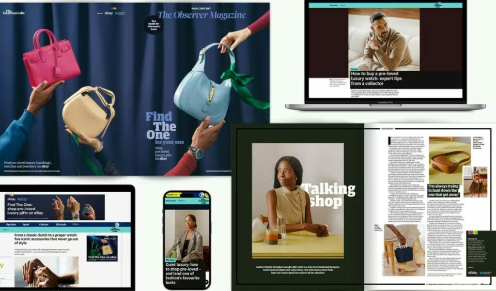 Image from The Guardian's pre-loved fashion campaign. The Guardian has collaborated with eBay to launch its first wide-scale pre-loved fashion campaign, encouraging readers to make sustainable gift choices.