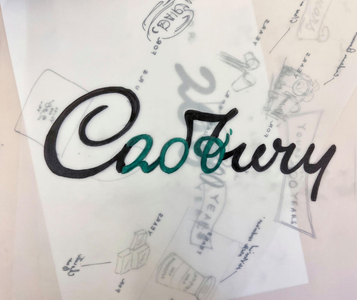 Image from a sketch produced by a member of VCCP creative team, showing that 200 can be seen within the Cadbury logo. 200 years since Cadbury was founded, it's plain to say it's touched the nation. Marketing Beat