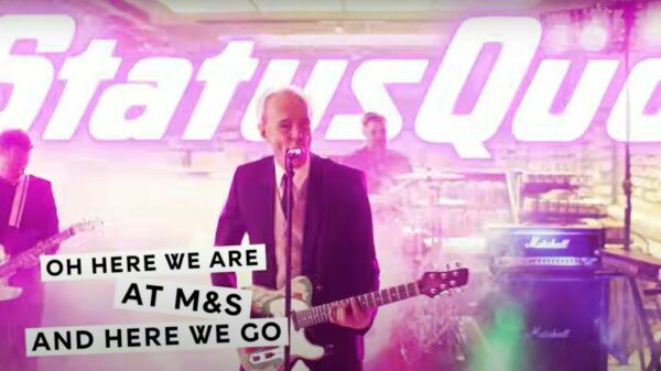 Snap from M&S status quo video. M&S Food has rewritten the Status Quo hit Rockin All Over the World, jazzing up the lyrics to highlight in-store savings, launched across socials.