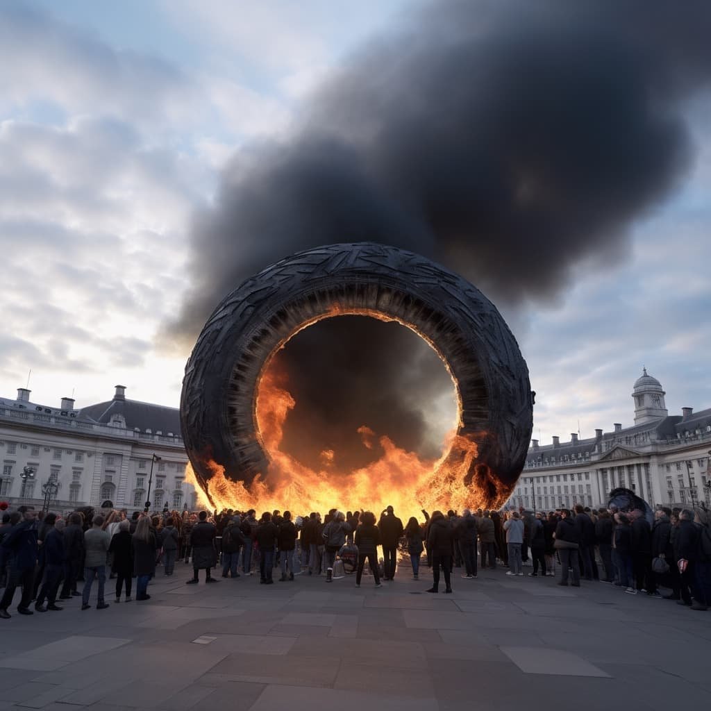 Burning tyre. Spoof agency Atmospheric has taken aim at the use of the term "carbon neutral", with a fake campaign announcement.