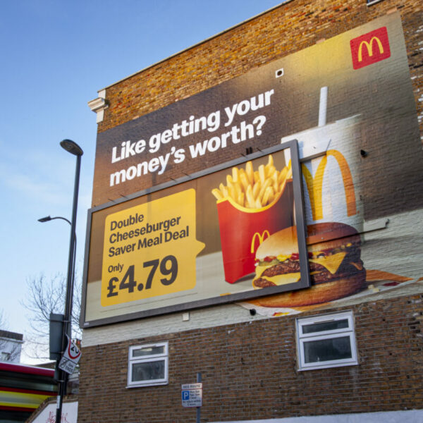 As we head into a general election, Marketing Beat explores why it's not just overtly political billboards that shape our social values, and examines why their presence holds such power. McDonald's oversized billboard, formed when Leo Burnett and McDonalds joined forces to create an oversized billboard, which cheekily gets its money's worth by spreading on to a nearby wall. 