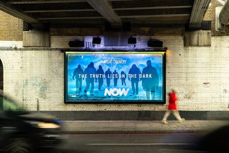 Now billboard. Streaming giant Now uses light sensitive paint to bring darkness in new  OOH billboard to marks the latest series of "True Detective: Night Country".