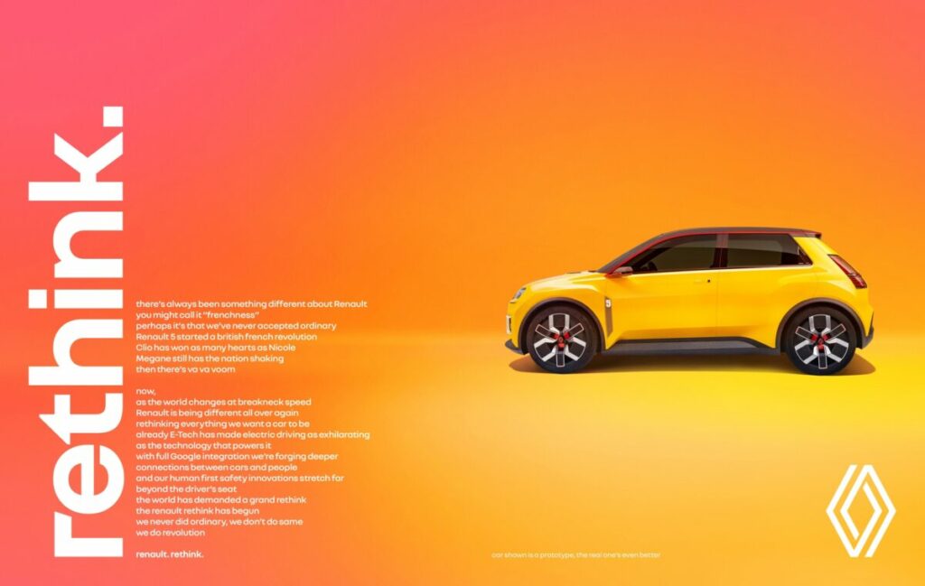 Renault Rethink campaign. Renault is looking to captivate younger audiences with a bold nationwide campaign showcasing its electric vehicle range, calling on viewers to rethink the role of the car.