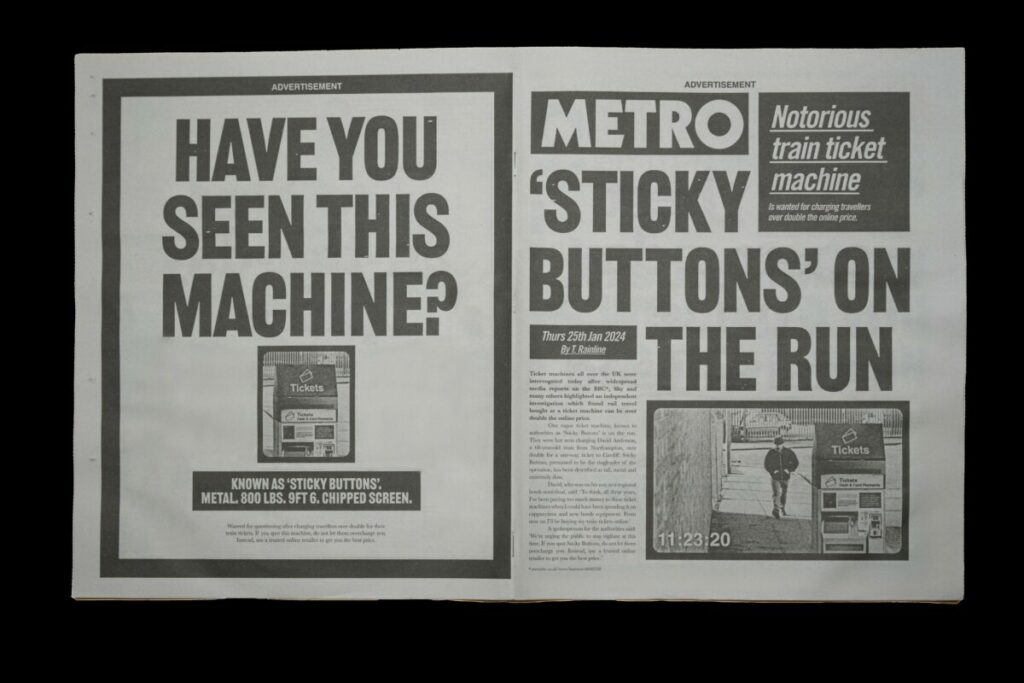 Trainline has launched a tactical campaign which paints ticket machines as thieves for charging over 50% more than Metro wrap of Trainline. Trainline for tickets bought on the same day.