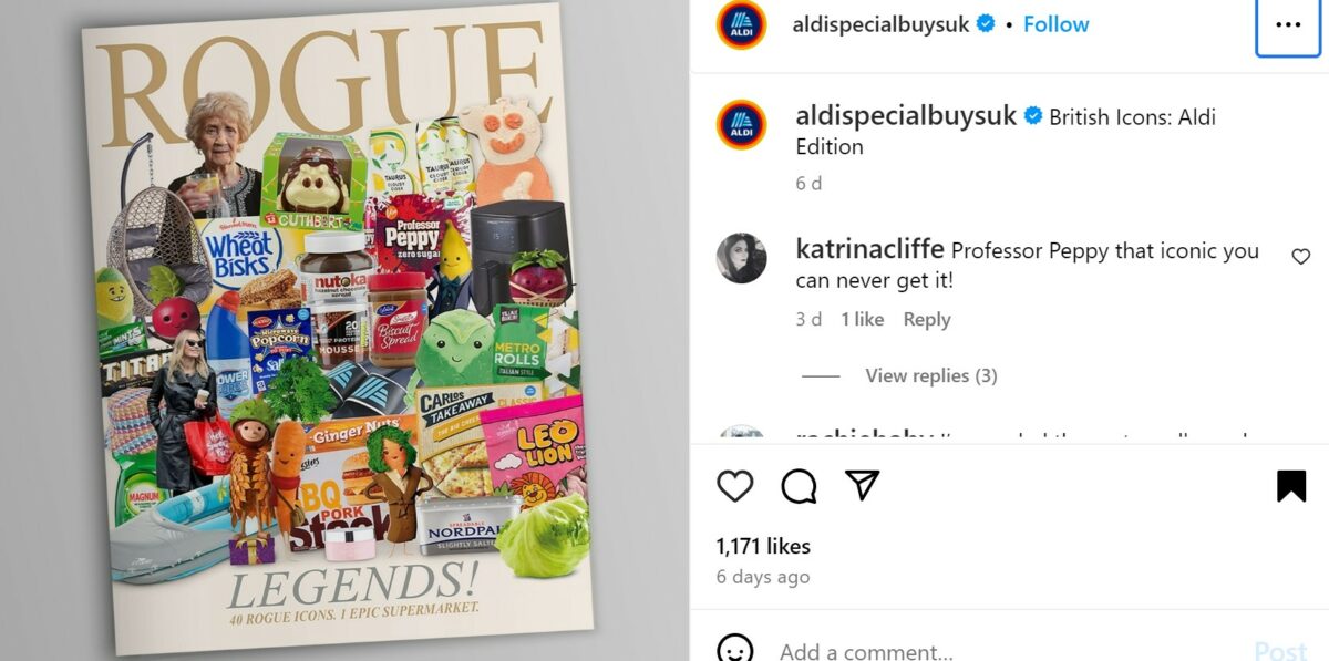 Aldi parody "Rogue" cover. Aldi has received varying reactions to a recent tongue-in-cheek (and slightly rogue...) stunt that saw the supermarket's marketing team post a parody Vogue magazine cover. 