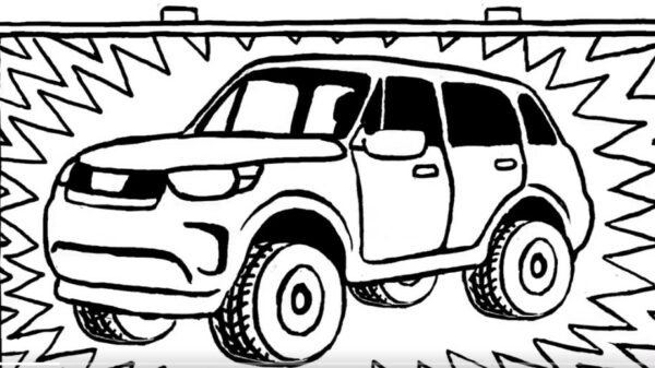 Drawing of cars from Badvertising video. Campaign group Badvertising has launched a fresh video which highlights the environmental impact of car adverts.