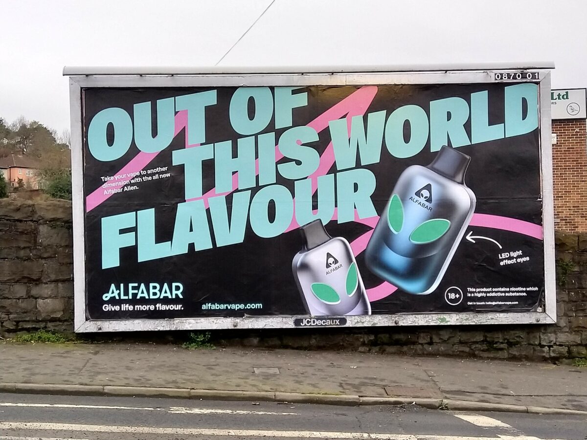The ASA has banned an 'irresponsible' OOH poster for vape brand Alfabar, as its colourful design appealed to under-18 year olds.