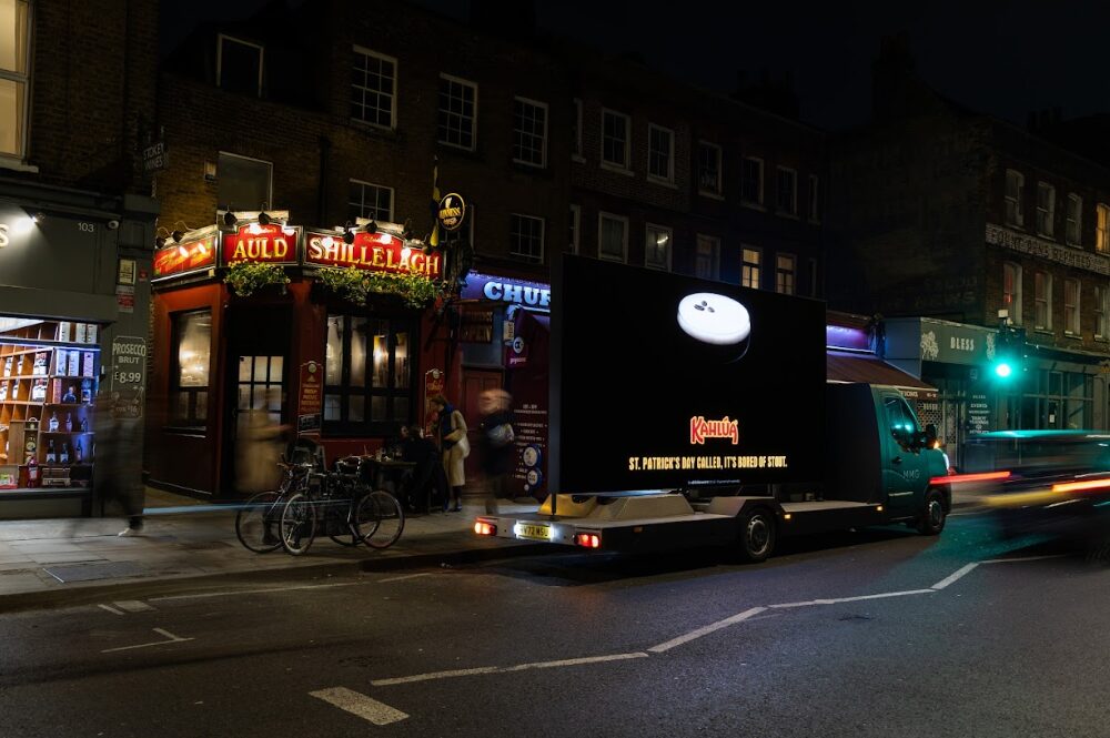 Picture of Kahlúa van outside Auld Sillelagh, Stoke Newington. Kahlúa declares 'stout's out' in cheeky St Patrick's day stunt