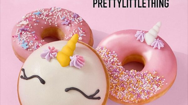 Image of unicorn styled Krispy Kreme doughnuts. Fashion brand Pretty Little Thing has launched an unlikely collaboration with doughnut staple Krispy Kreme.