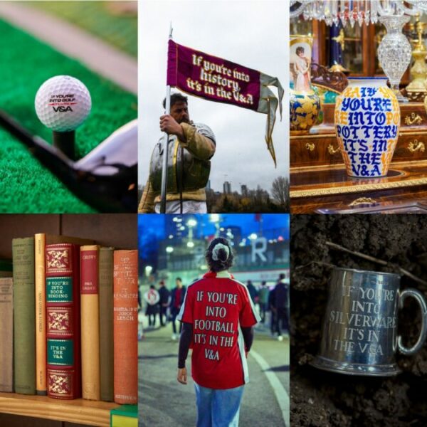 Image from the V&A's 'If You're Into it, it's in the V&A' campaign featuring Asenal shirts, golfing, pottery and more. The British Library, Tate and 13 other museums in London and Oxford have selected agency Anything Is Possible to handle their planning and buying.