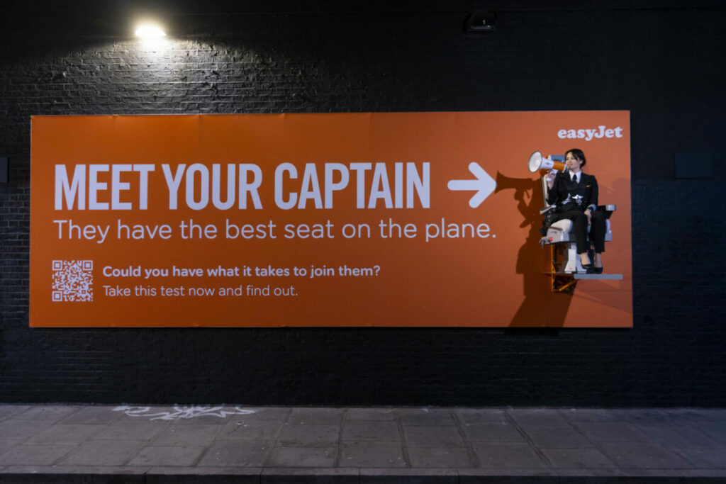 easyJet is piloting a talking billboard and aptitude test in its latest drive to get more women in the profession.