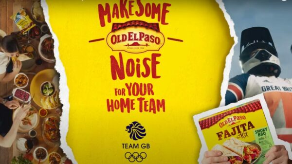 Old El Paso image from campaign showing Team GB eating together, Team GB BMX cyclist and Old El Paso branding with slogan "Make some noise for your home team". Old El Paso has teamed up with Team GB to launch a new multi-million campaign ahead of the Paris 2024 Olympics.
