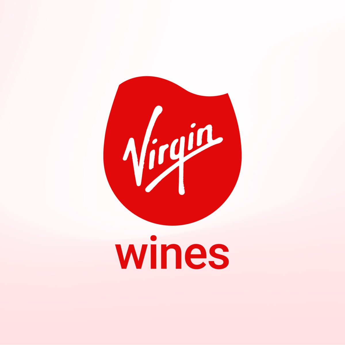 Image shows the new Virgin wines logo which appears like a wine swirl. 