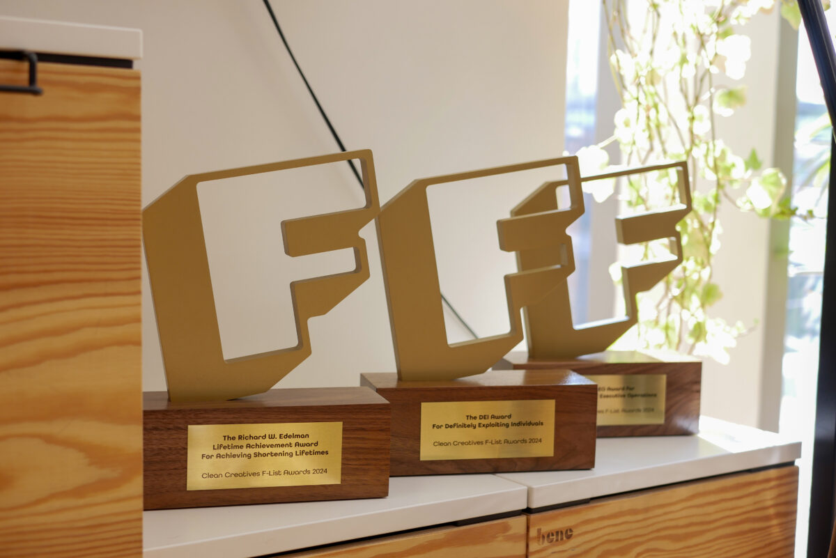 Trophies for F list winners including Richard Edelman award for lives lost. Just weeks ahead of the much discussed Cannes Lions festival, industry activist group Clean Creatives has announced the winners of a very different sort of prize.