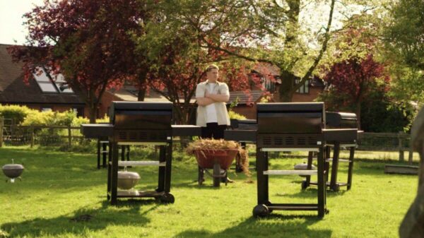 Farmer Will armed cross on his farm in Buckinghamshire, as he's flaunting his barbecues. Waitrose has teamed up with Love Island's Farmer Will to announce across Instagram that barbecues are back in season, as he showcases a shiny new flock of them on his farm.