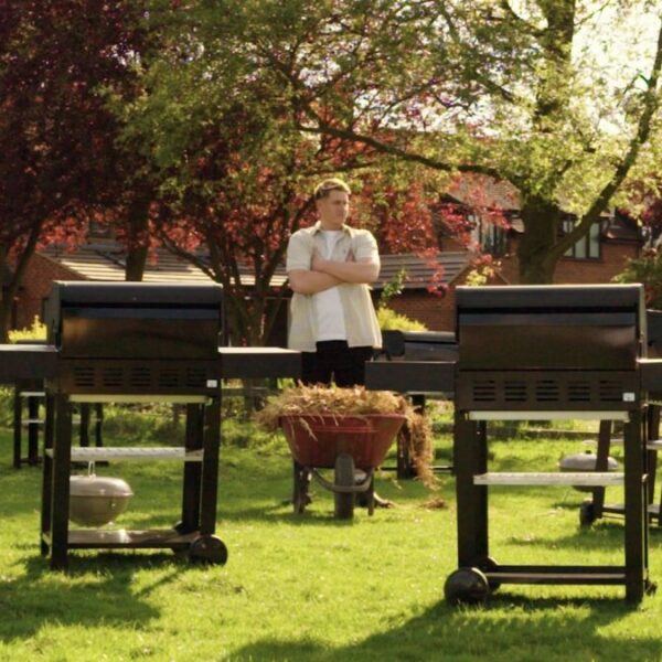 Farmer Will armed cross on his farm in Buckinghamshire, as he's flaunting his barbecues. Waitrose has teamed up with Love Island's Farmer Will to announce across Instagram that barbecues are back in season, as he showcases a shiny new flock of them on his farm.