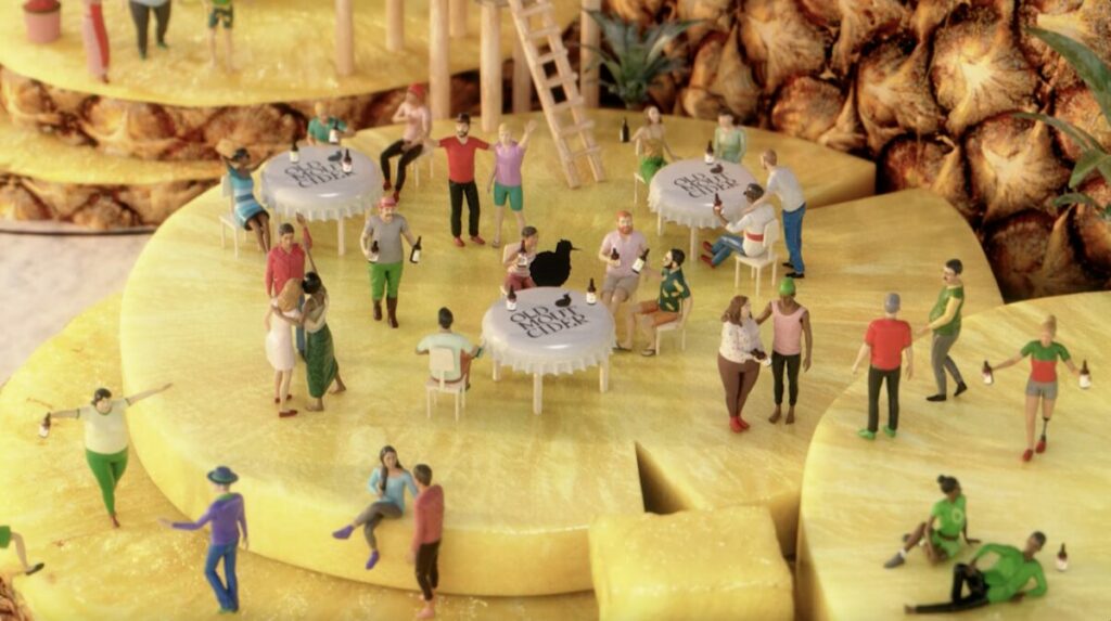 Figurines spending a good time together in St Luke's created Moutopia, highlighting Old Mout Cider's "side by cider" concept. Old Mout Cider has launched a new summer advert, based on the concept of living "side by cider".