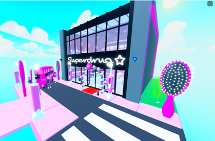 The Roblox world featuring bright ping hairbrushes a shiny Superdrug store and a fantastical game experience where users interact with toothbrushes and more. Superdrug is the first health and beauty brand to launch on Roblox with a new branded 'Superdrug Obby' obstacle game tying up with the retailer's 60th anniversary.