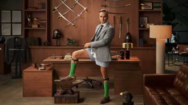 A man dressed in a suit jacket, with an old fashioned haircut, green socks and pants proudly poses in a crafty looking room where razors are made. Wilkinson Sword has introduced a new brand character in its latest spot, which playfully highlights the importance of a high quality razor, as part of a move to disrupt the category.