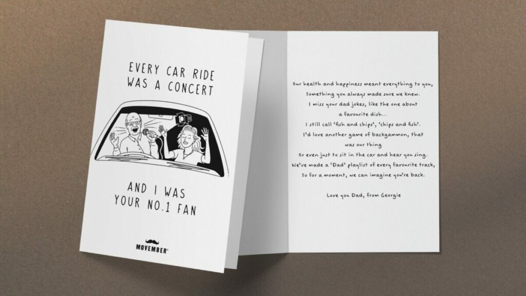 Men's mental health charity Movember has created a set of seven 'missing Father's Day' cards remembering fathers who died due to ill health.