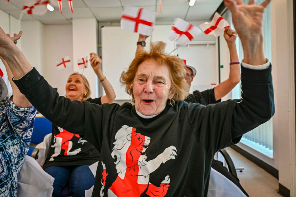 Grannies celebrating an England goal.Asda has announced the launch of 'Nanzones' which will support over 65s who would otherwise be watching the football alone this summer.
