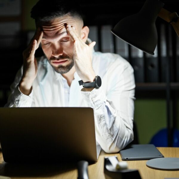 Stressed out marketer at desk massages brow in attempt to focus. Senior marketers are operating under false allusions about how efficient they actually are, according to new research from AdSapiens, which reveals that campaigns fail to meet KPIs a shocking 48% of the time.