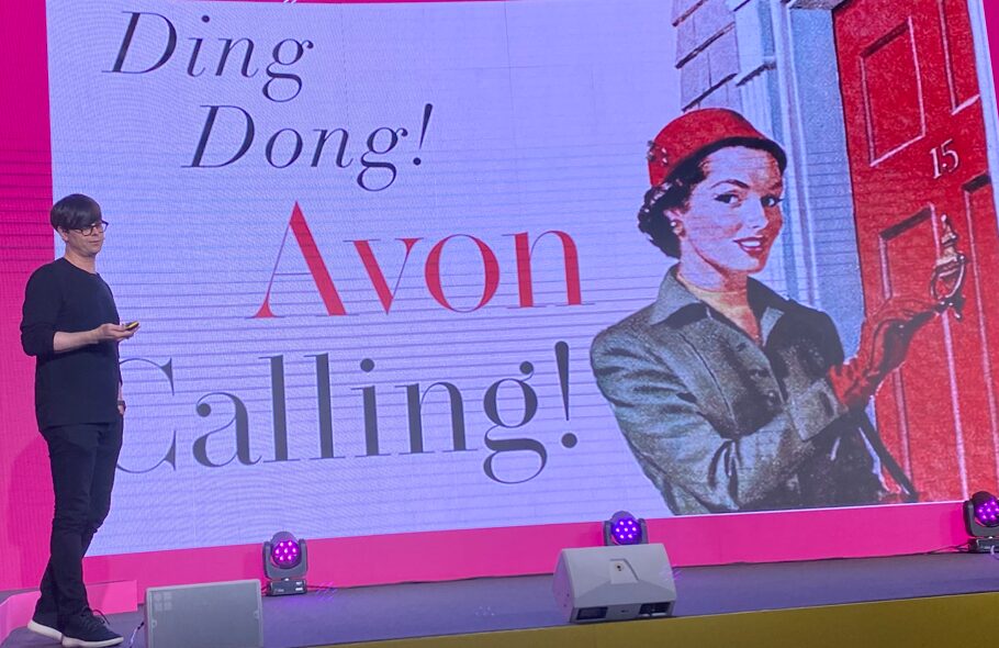 Neirynk presenting at MAD//Fest in front of a presentation showing a vintage Avon advert. Speaking at MAD//Fest, Avon chief marketing officer Kristof Neirynck talked putting the customer first and embracing the omnichannel world after 137 years.