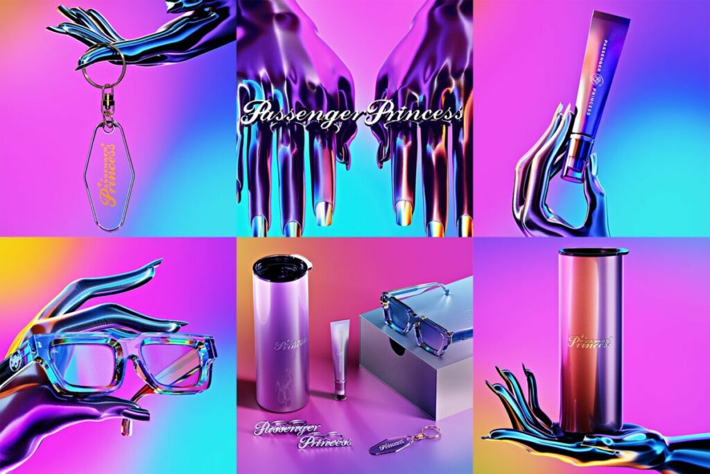 Ford UK's merch shown in pink blue and metallic for the Passenger Princess spot. Ford UK has announced a new social campaign which uses influencers and merchandise to showcase assistive driving technology.