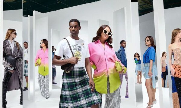Models where new clothes including a kilt, a pink shirt with a green spray efffct and funky sunglasses. They're all observing their looks in the mirror and posing. eBay is launching its first ever pre-loved fashion week across London and New York, in a new partnership with the British Fashion Council and the Council of Fashion Designers of America (CFDS).