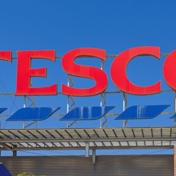 Outside of a Tesco supermarket. Tesco is using AI to offer customers personalised video messages, which see celebrities acting as spokespeople for local initiatives.