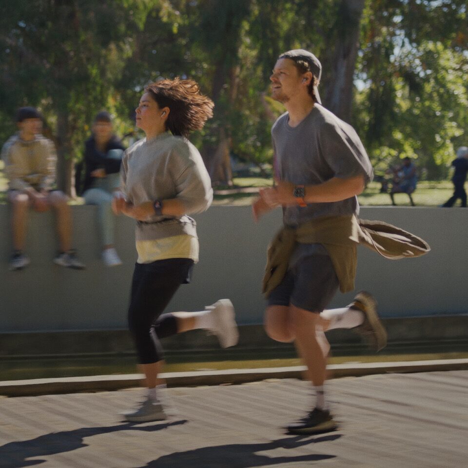 The couple run alongside each other. Samsung taps into couple rivalry in a new global health-focused campaign created to highlight the businesses Galaxy AI tools.