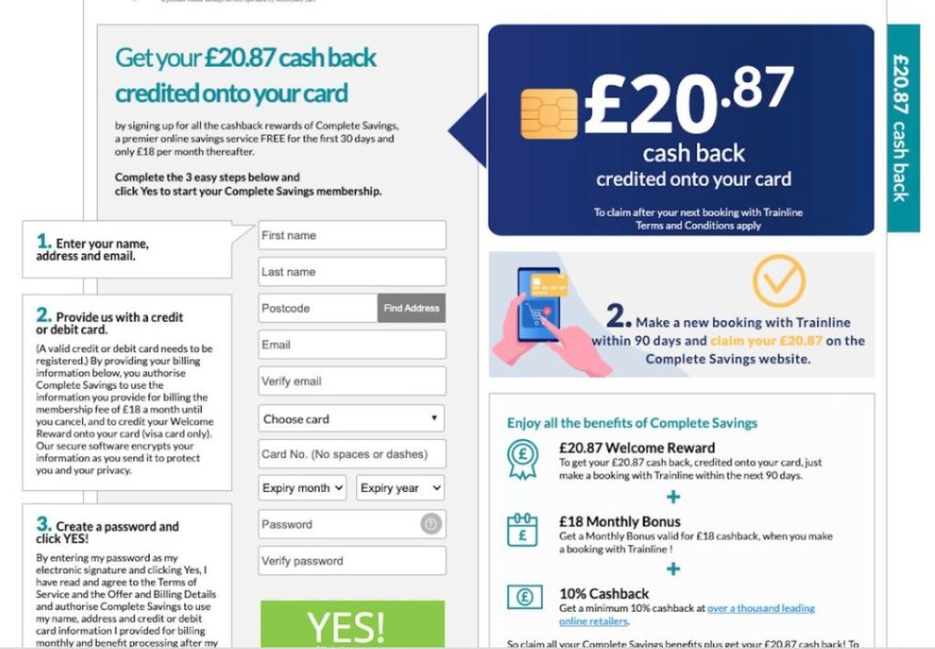 The sign up page for £20.87 cashback as part of a reward scheme. A number of pop-up adverts for businesses including Asda and Domino's have been banned by the Advertising Standards Authority (ASA) as part of a crackdown on "misleading" cashback rewards.