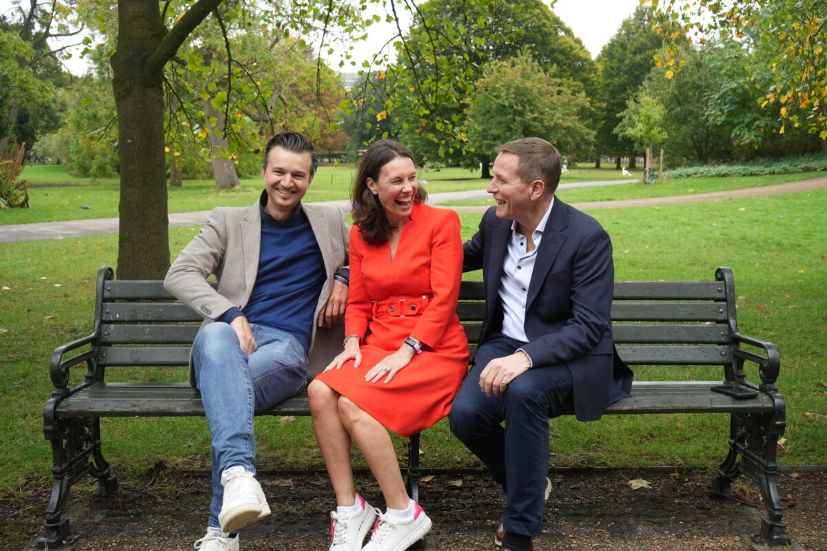 Duncan Wood, Gill Huber and Richard Robinson sat together on a park bench. Ingenuity has rebranded to Ingenuity+, after research explored the needs of CMOs around guidance on briefs.