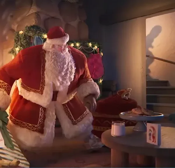 Santa Claus struggles delivering presents to a hotel in festive Airbnb campaign