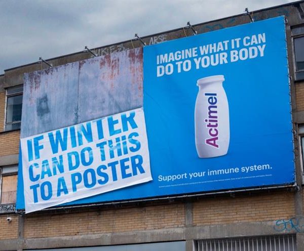 Actimel is running a special-build OOH campaign to illustrate how the dreary winter weather can have serious consequences for people's bodies.