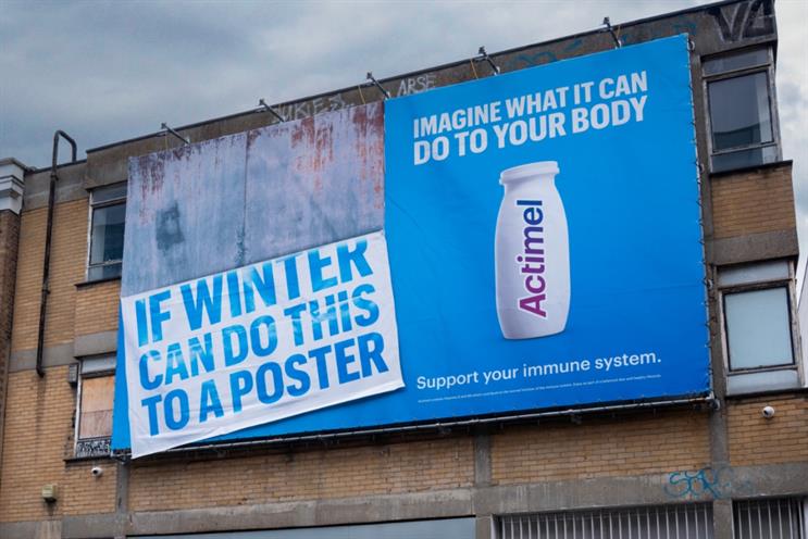 Actimel is running a special-build OOH campaign to illustrate how the dreary winter weather can have serious consequences for people's bodies.