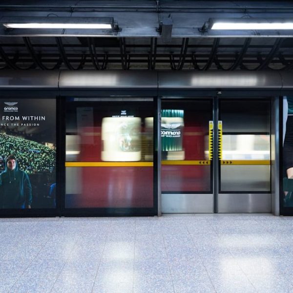 Aston Martin Aramco paints North Greenwich Tube station green