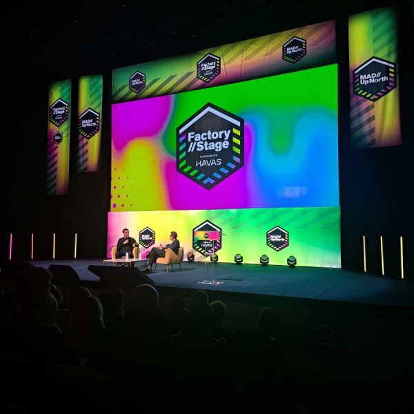 Manchester United captain Gary Neville at MAD//UpNorth, speaker New Digital Age editor, Justin Pearse.