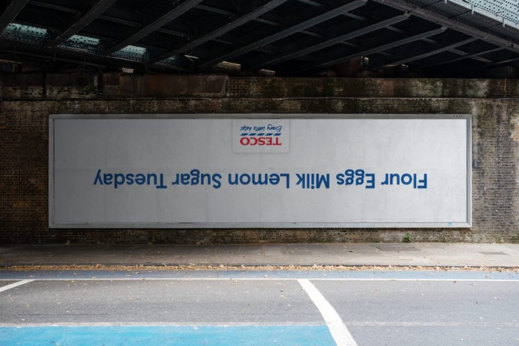 Tesco is celebrating Pancake Day (or Shrove Tuesday to use it official name) with an innovative upside-down out-of-home activation.