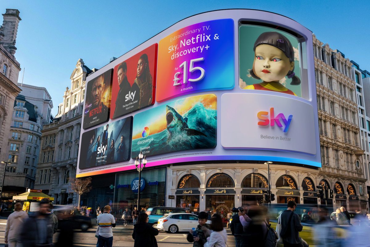 Sky takes over Piccadilly Circus for the first time with ‘show-stopping’ display. April 2025