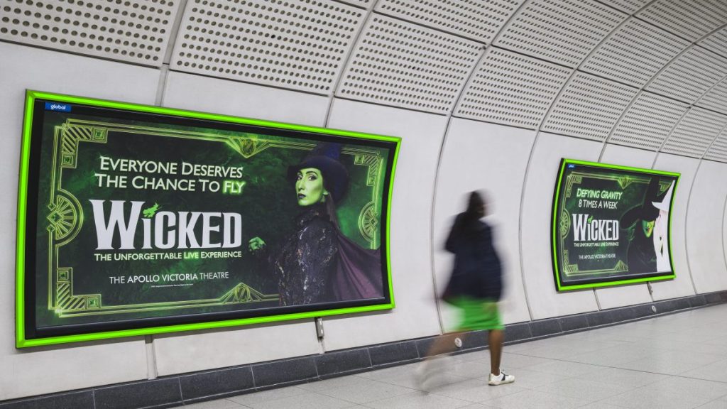 Stage musical phenomenon Wicked has partnered with media and entertainment group Global to unveil custom-lit posters on the Elizabeth line.