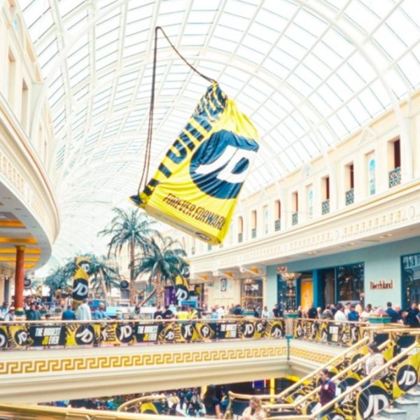 JD Sports has marked the opening of its largest flagship store at the Trafford Centre in Manchester with a giant 3D replica of its duffle bag.